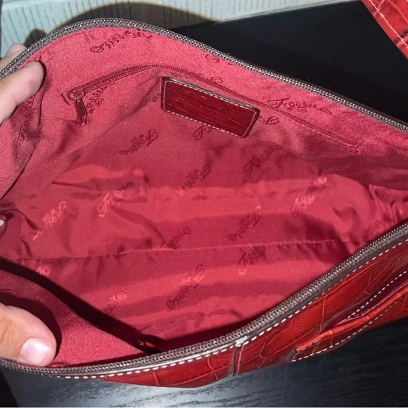 🆕FOSSIL Red Crocodile-Embossed Leather Handbag